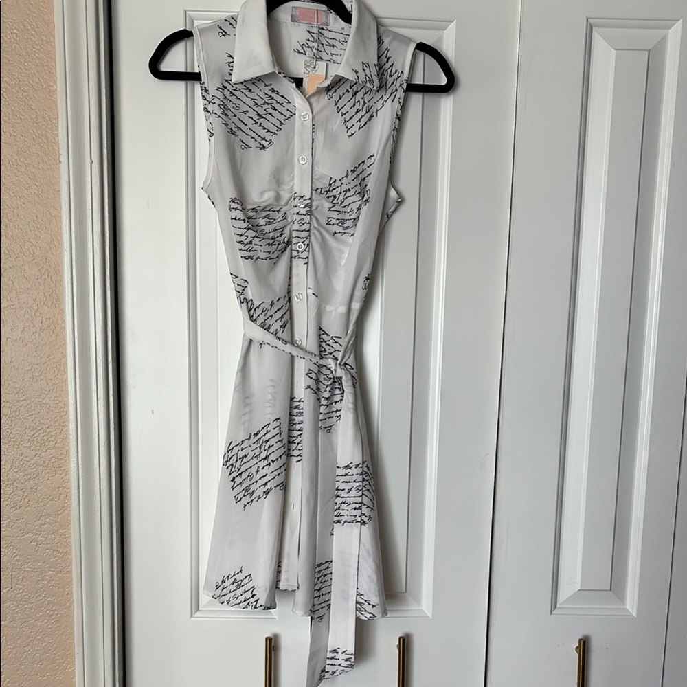 White Sleeveless Wrap Midi Dress with Polo Collar